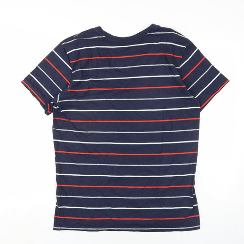 Gap Mens Blue Striped Cotton T-Shirt Size L V-Neck