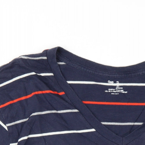 Gap Mens Blue Striped Cotton T-Shirt Size L V-Neck