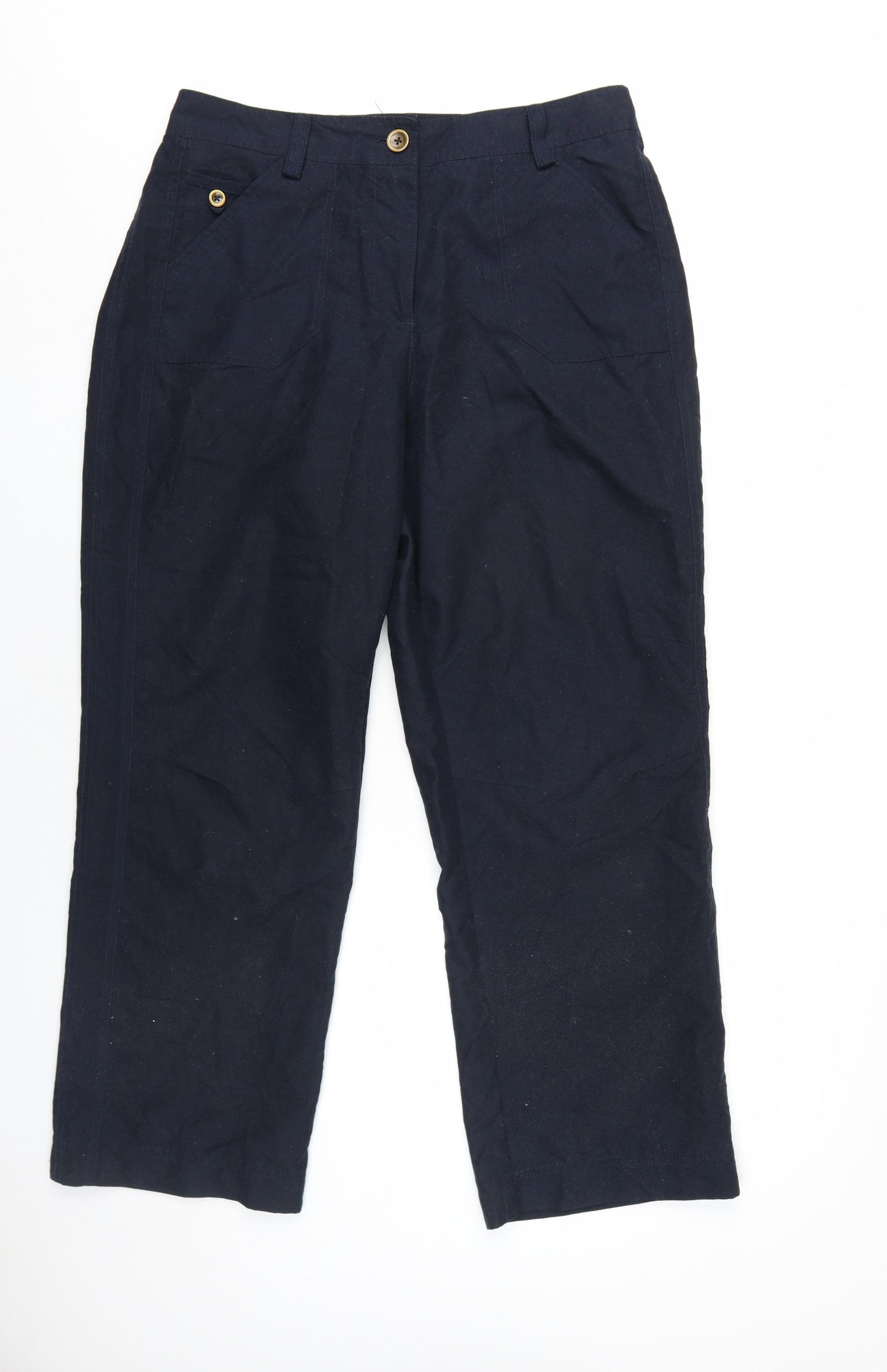 BHS Womens Blue Cotton Trousers Size 16 L28 in Regular Zip