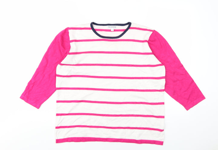 Paramour Womens Pink Round Neck Striped Viscose Pullover Jumper Size XL