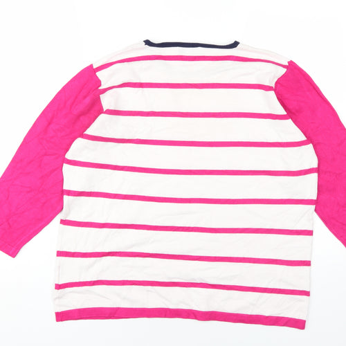 Paramour Womens Pink Round Neck Striped Viscose Pullover Jumper Size XL