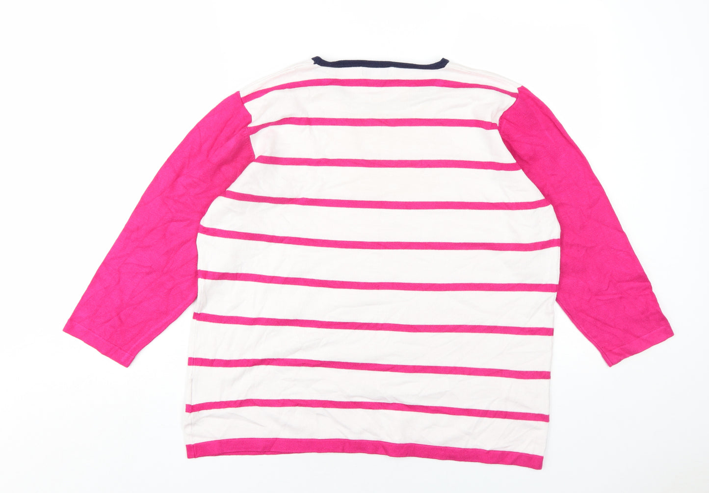 Paramour Womens Pink Round Neck Striped Viscose Pullover Jumper Size XL