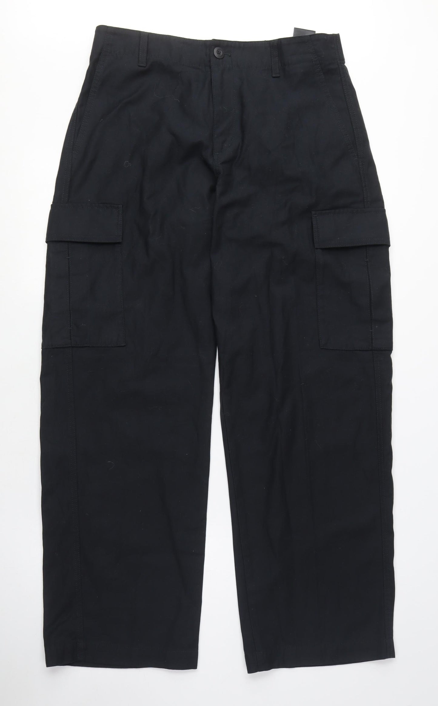 Uniqlo Mens Black Cotton Cargo Trousers Size M L29 in Regular Zip - Pockets