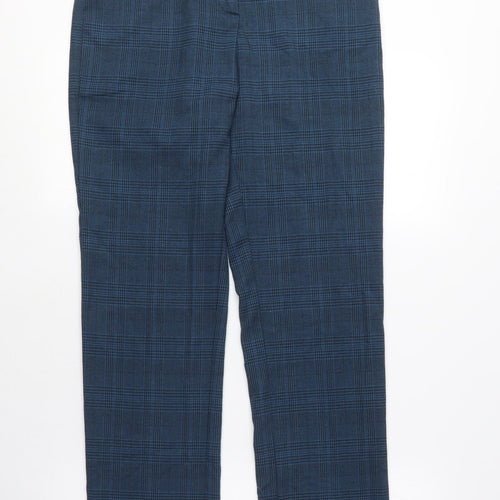 Marks and Spencer Womens Blue Plaid Polyester Chino Trousers Size 10 L29 in Regular Zip