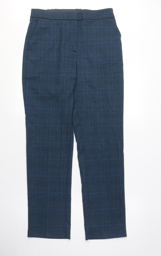 Marks and Spencer Womens Blue Plaid Polyester Chino Trousers Size 10 L29 in Regular Zip