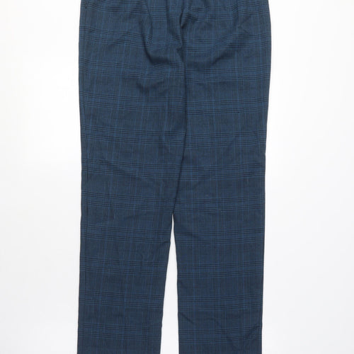 Marks and Spencer Womens Blue Plaid Polyester Chino Trousers Size 10 L29 in Regular Zip