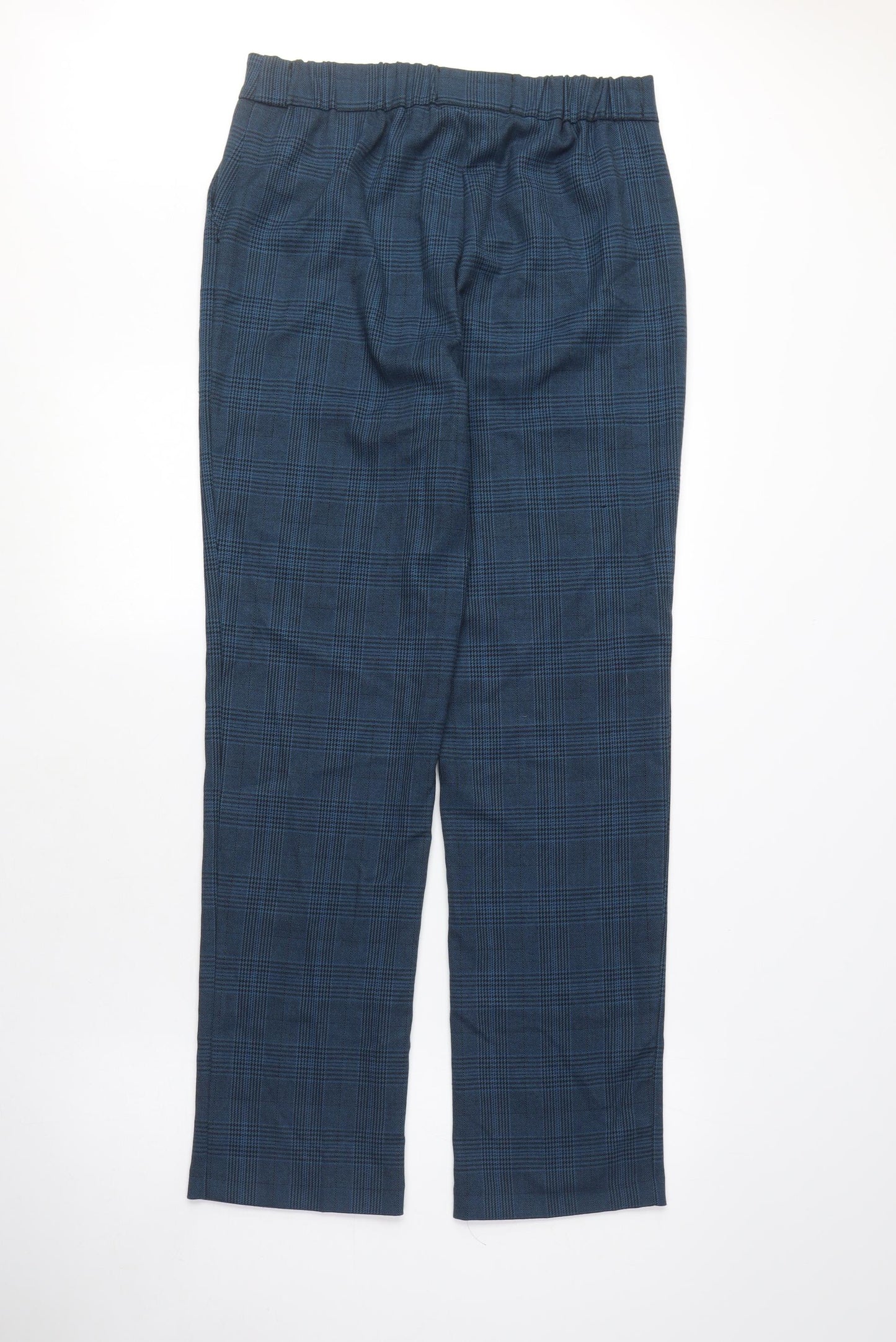 Marks and Spencer Womens Blue Plaid Polyester Chino Trousers Size 10 L29 in Regular Zip