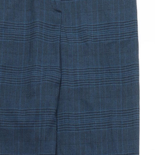 Marks and Spencer Womens Blue Plaid Polyester Chino Trousers Size 10 L29 in Regular Zip