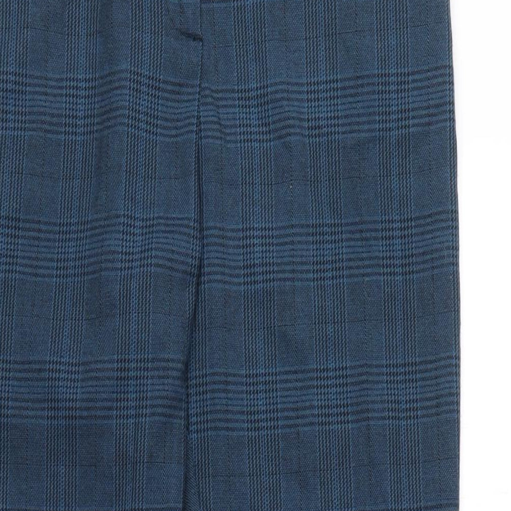 Marks and Spencer Womens Blue Plaid Polyester Chino Trousers Size 10 L29 in Regular Zip