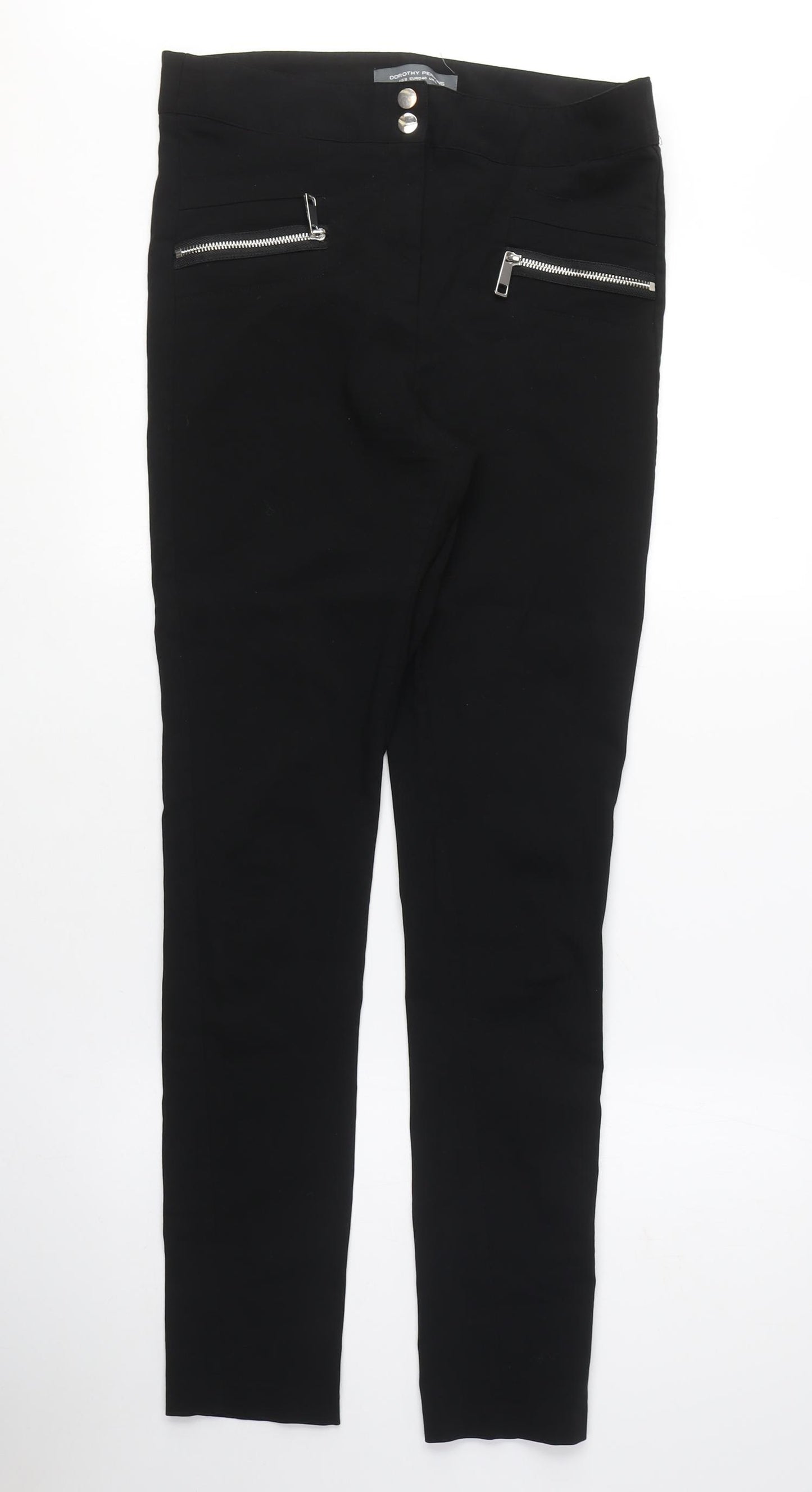 Dorothy Perkins Womens Black Viscose Chino Trousers Size 12 L30 in Regular Zip - Zip Detail