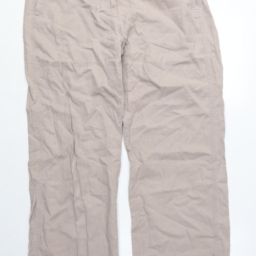 Marks and Spencer Womens Pink Linen Trousers Size 12 L31 in Regular Zip - Linen Pants