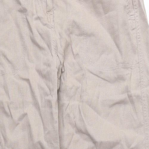 Marks and Spencer Womens Pink Linen Trousers Size 12 L31 in Regular Zip - Linen Pants