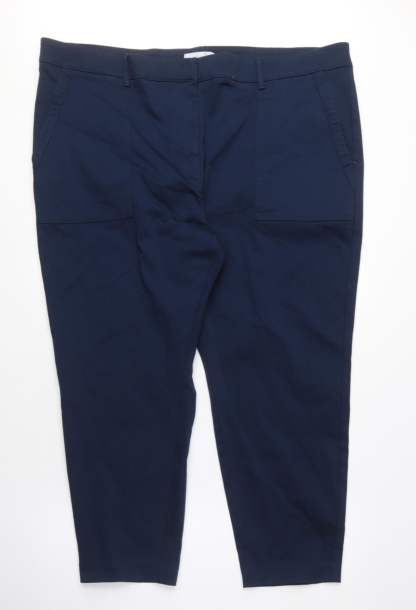 Per Una Womens Blue Cotton Chino Trousers Size 24 L25 in Regular Zip - Short