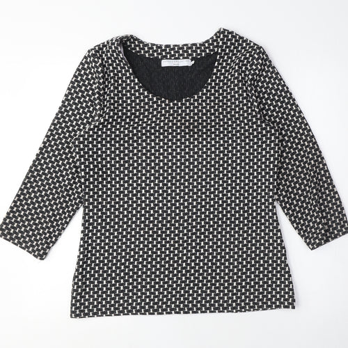 John Lewis Womens Black Geometric Polyester Basic T-Shirt Size 14 Scoop Neck