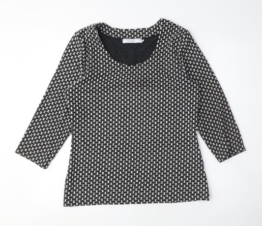 John Lewis Womens Black Geometric Polyester Basic T-Shirt Size 14 Scoop Neck