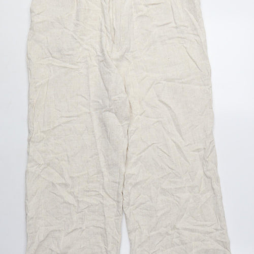 Stradivarius Womens Beige Linen Trousers Size 12 L25 in Regular Zip - Linen Pants