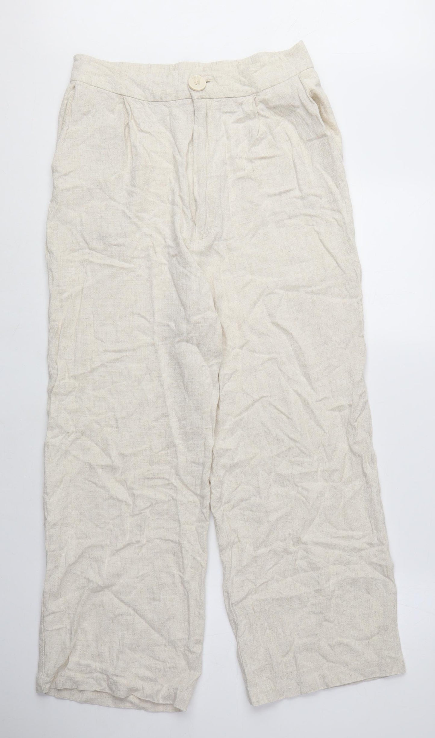 Stradivarius Womens Beige Linen Trousers Size 12 L25 in Regular Zip - Linen Pants