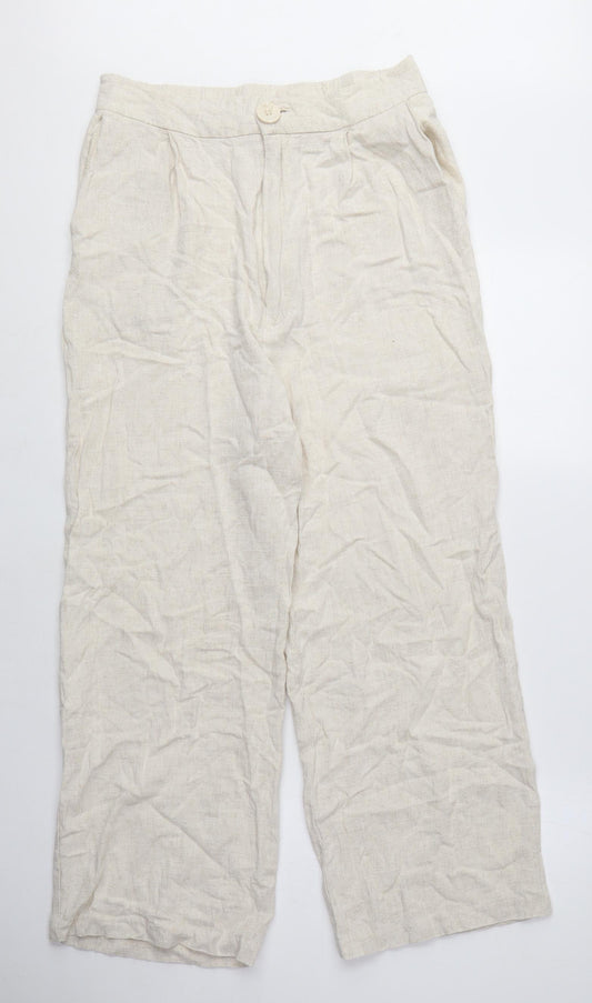 Stradivarius Womens Beige Linen Trousers Size 12 L25 in Regular Zip - Linen Pants