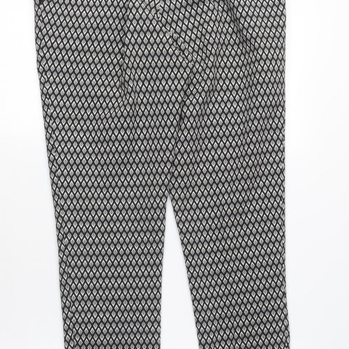 Topshop Womens Black Geometric Polyester Chino Trousers Size 12 L27 in Regular Zip