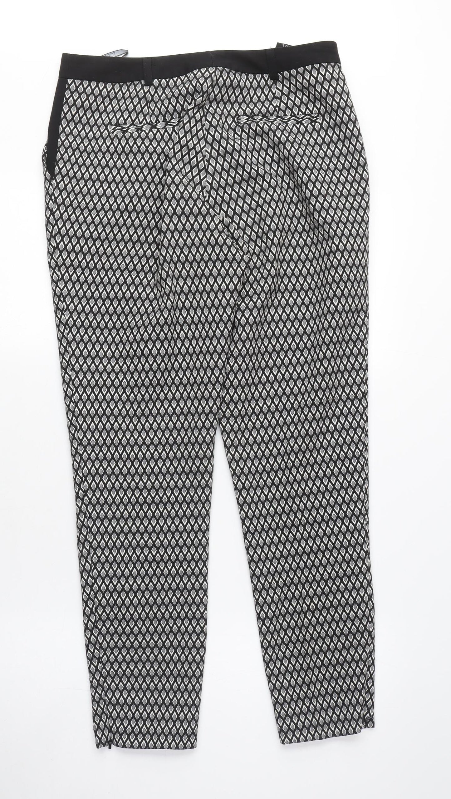 Topshop Womens Black Geometric Polyester Chino Trousers Size 12 L27 in Regular Zip