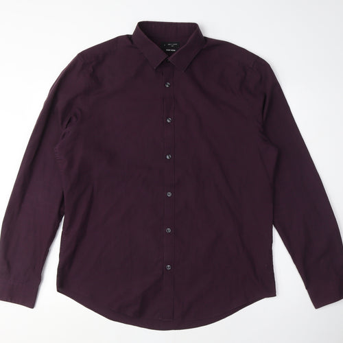 New Look Mens Red Polyester Button-Up Size L Collared Button