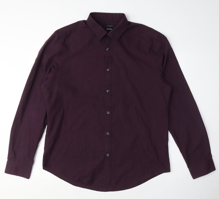 New Look Mens Red Polyester Button-Up Size L Collared Button