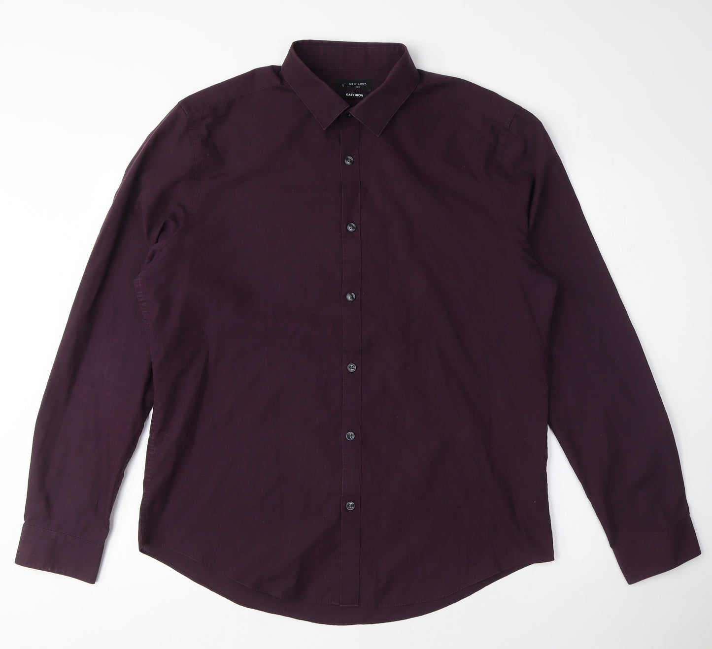 New Look Mens Red Polyester Button-Up Size L Collared Button