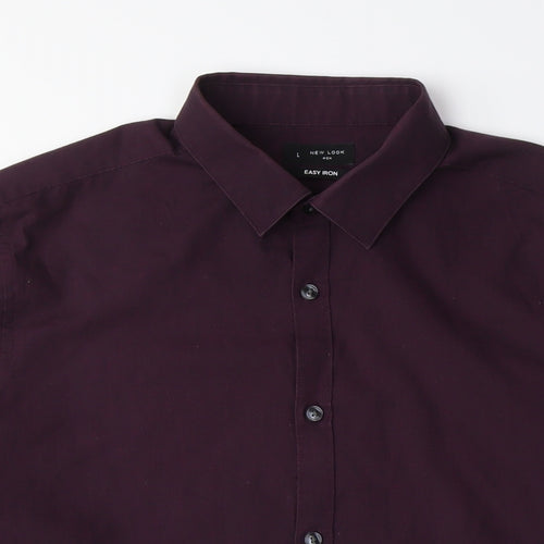 New Look Mens Red Polyester Button-Up Size L Collared Button