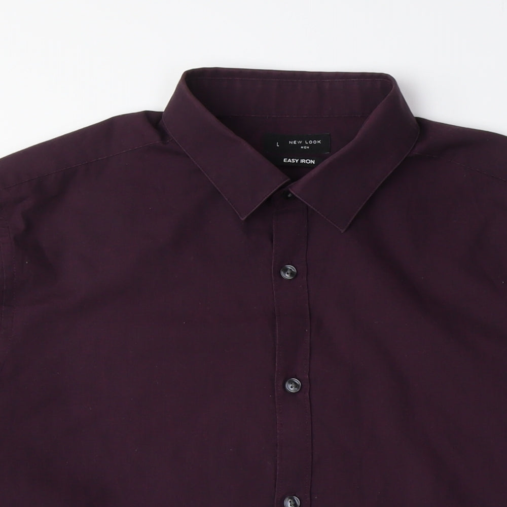 New Look Mens Red Polyester Button-Up Size L Collared Button