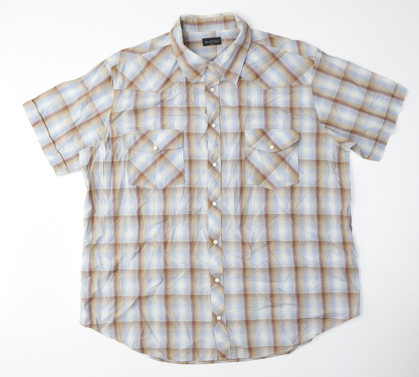 Burton Mens Blue Plaid Cotton Button-Up Size 2XL Collared Snap