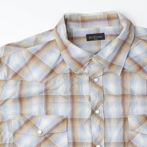 Burton Mens Blue Plaid Cotton Button-Up Size 2XL Collared Snap
