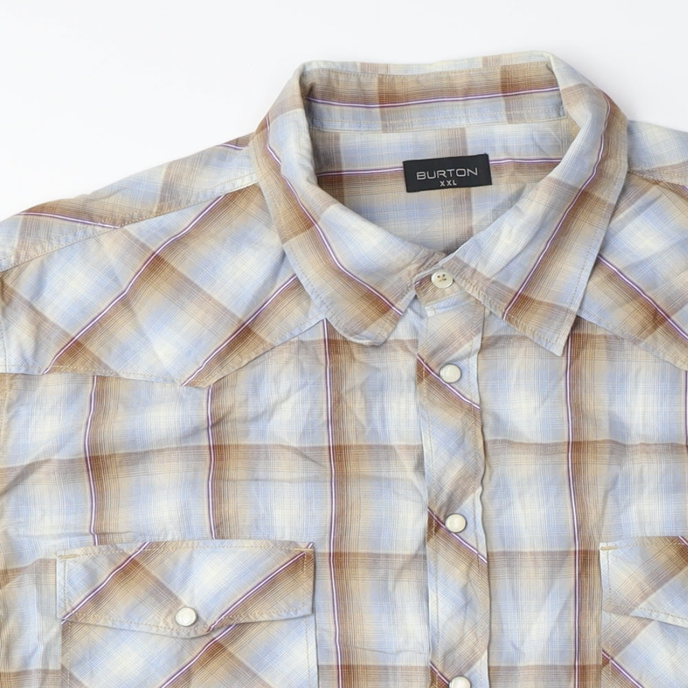 Burton Mens Blue Plaid Cotton Button-Up Size 2XL Collared Snap