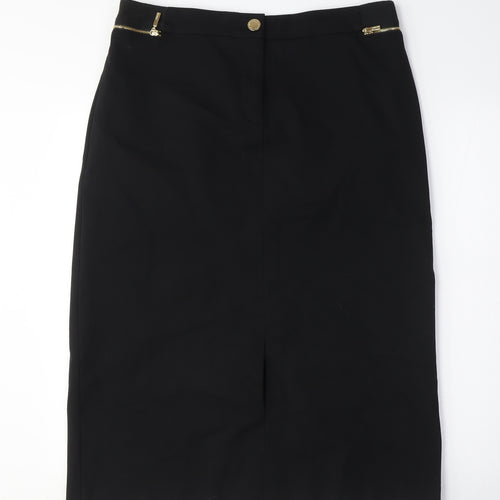 Per Una Womens Black Cotton A-Line Skirt Size 14 Zip