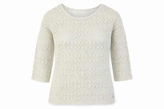 Front view of Next women’s beige crew neck polyester jumper, size UK 16