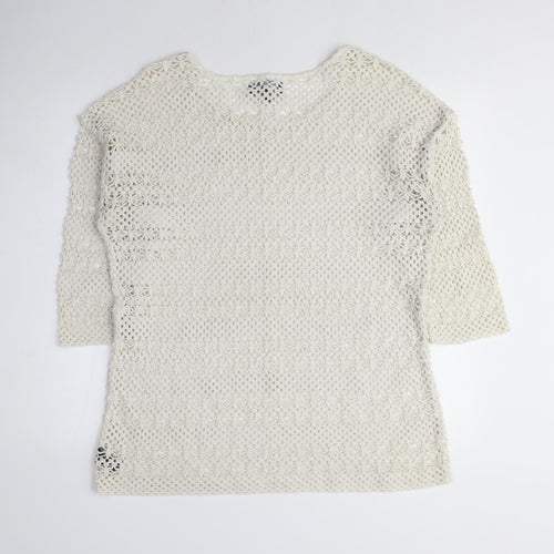 NEXT Womens Beige Crew Neck Polyester Pullover Jumper Size 16
