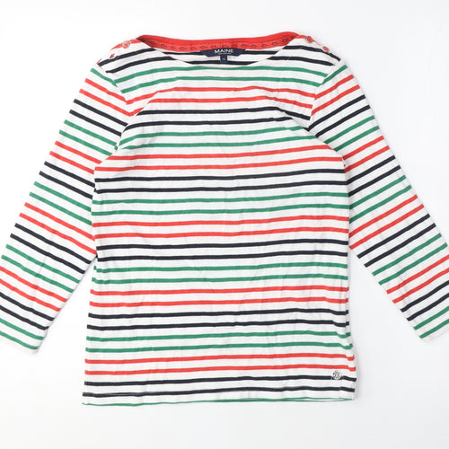 Maine New England Womens Multicoloured Striped Cotton Basic T-Shirt Size 12 Boat Neck - Red and Green stripes