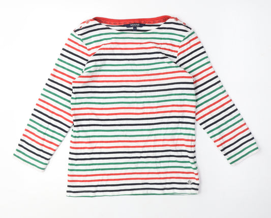 Maine New England Womens Multicoloured Striped Cotton Basic T-Shirt Size 12 Boat Neck - Red and Green stripes