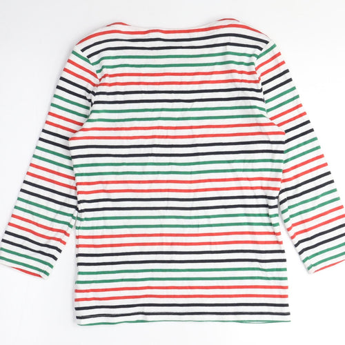 Maine New England Womens Multicoloured Striped Cotton Basic T-Shirt Size 12 Boat Neck - Red and Green stripes