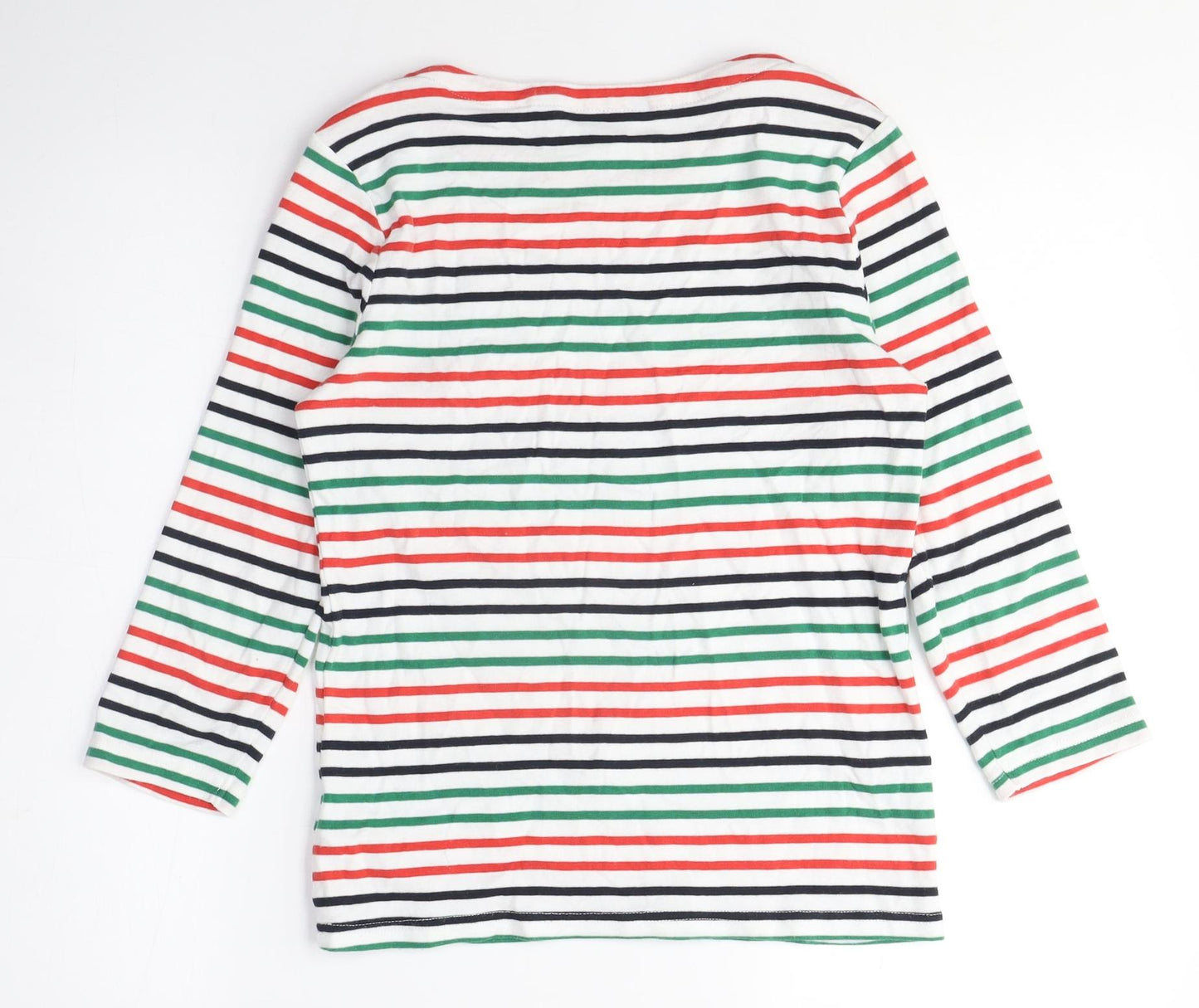 Maine New England Womens Multicoloured Striped Cotton Basic T-Shirt Size 12 Boat Neck - Red and Green stripes