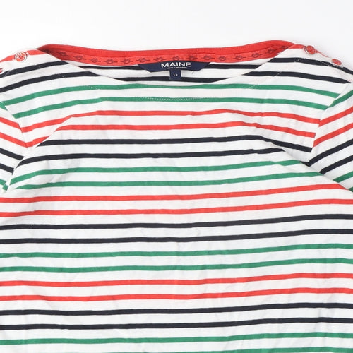 Maine New England Womens Multicoloured Striped Cotton Basic T-Shirt Size 12 Boat Neck - Red and Green stripes