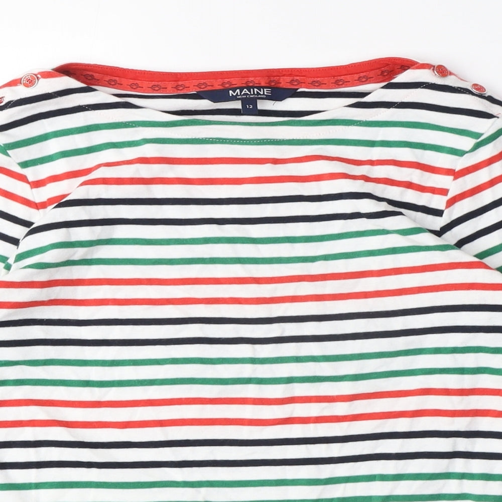 Maine New England Womens Multicoloured Striped Cotton Basic T-Shirt Size 12 Boat Neck - Red and Green stripes