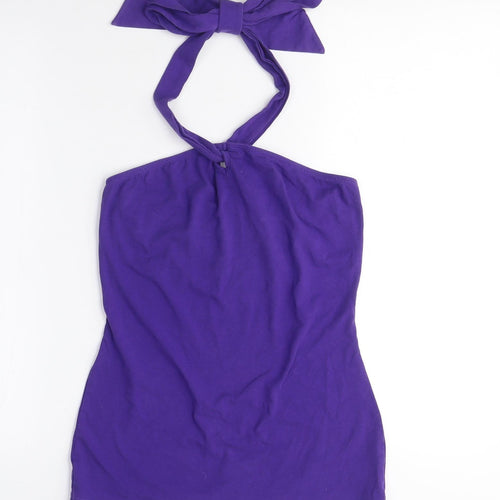 NEXT Womens Purple Cotton Basic T-Shirt Size 10 Halter - Halter Neck Top