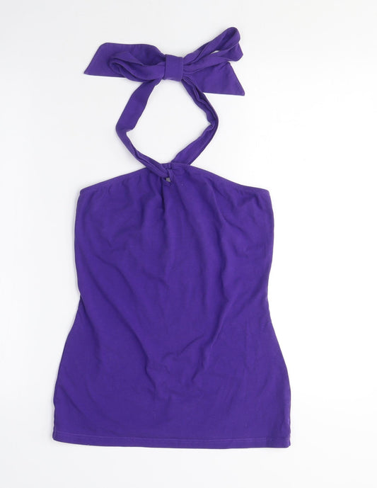 NEXT Womens Purple Cotton Basic T-Shirt Size 10 Halter - Halter Neck Top