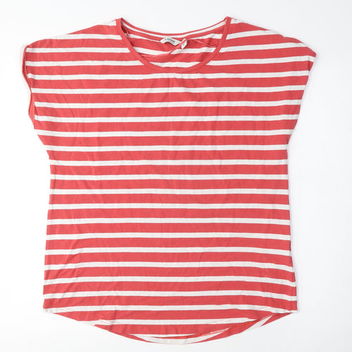 b.young Womens Red Striped Cotton Basic T-Shirt Size L Crew Neck