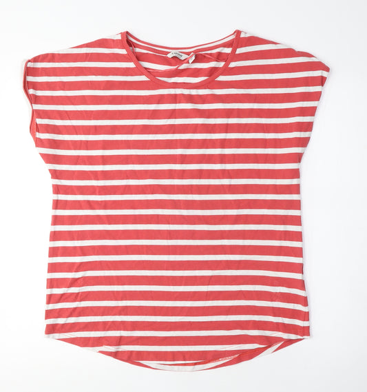 b.young Womens Red Striped Cotton Basic T-Shirt Size L Crew Neck