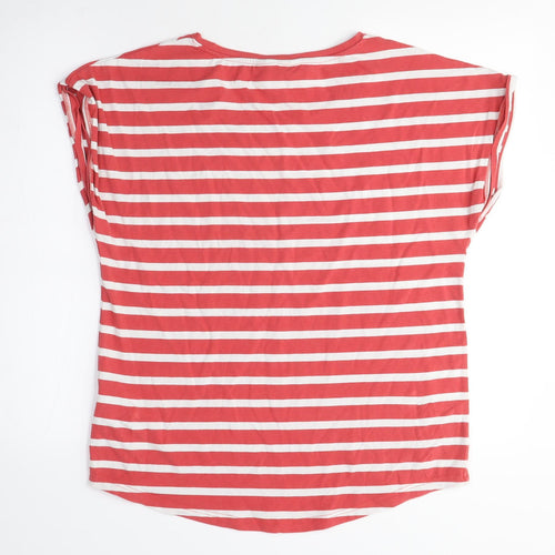 b.young Womens Red Striped Cotton Basic T-Shirt Size L Crew Neck
