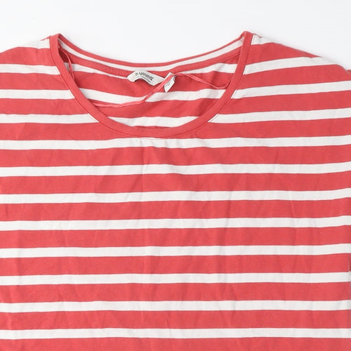 b.young Womens Red Striped Cotton Basic T-Shirt Size L Crew Neck