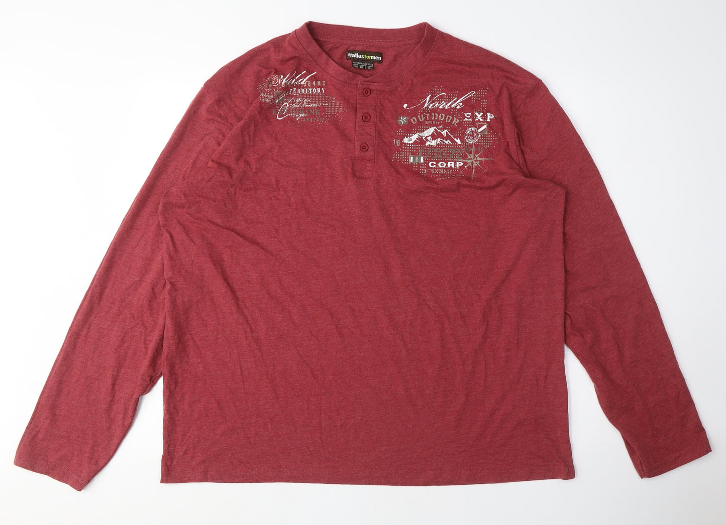 Atlas for Men Mens Red Cotton T-Shirt Size 2XL Crew Neck