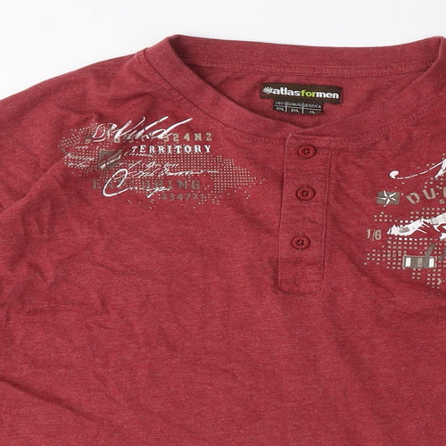 Atlas for Men Mens Red Cotton T-Shirt Size 2XL Crew Neck