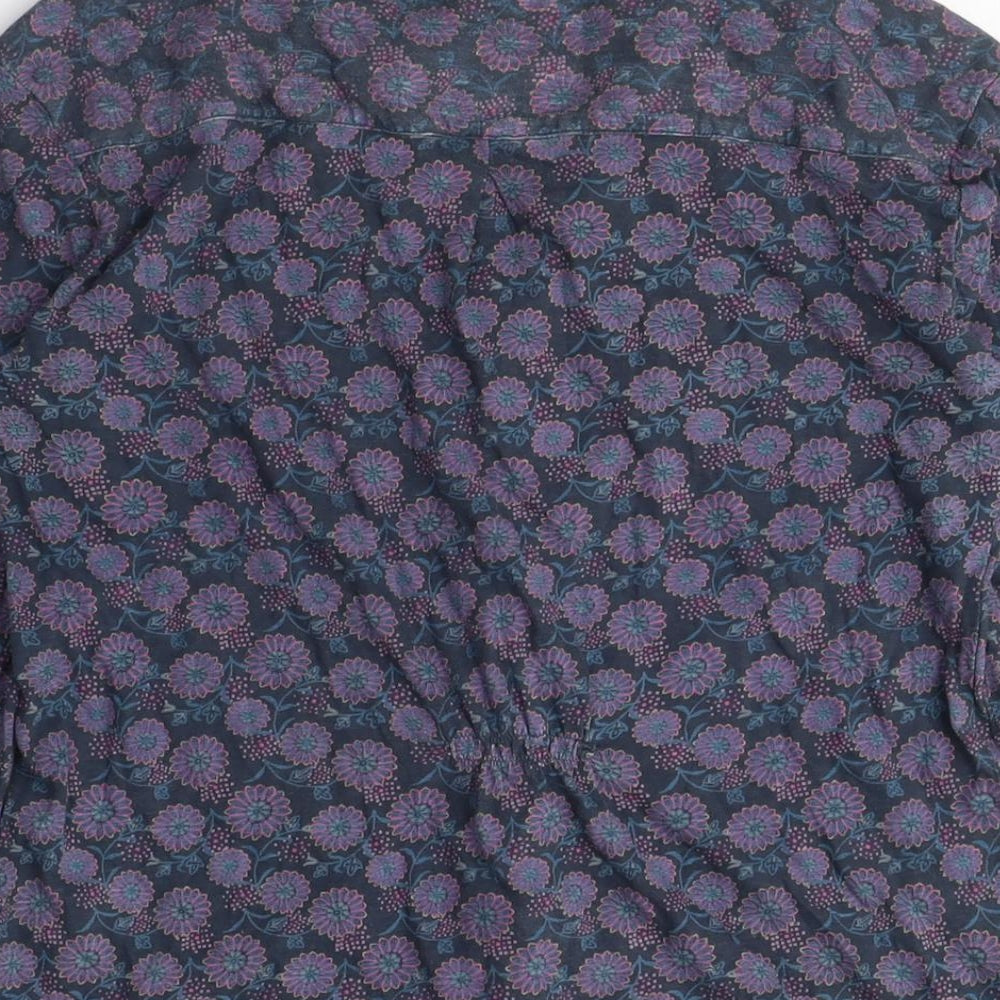 Mistral Womens Blue Floral Cotton Basic T-Shirt Size 10 Collared